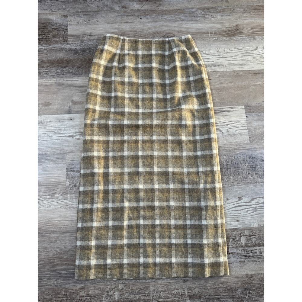 Vintage 90s Rena Rowan Wool Plaid Maxi Pencil Skirt Dark Academia Preppy Fall 8 - Picture 3 of 7